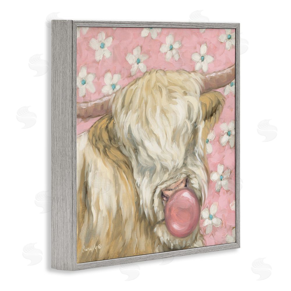 Sara G. Designs Bubblegum Cutie Cattle Gray Framed Giclee Wall Art Print