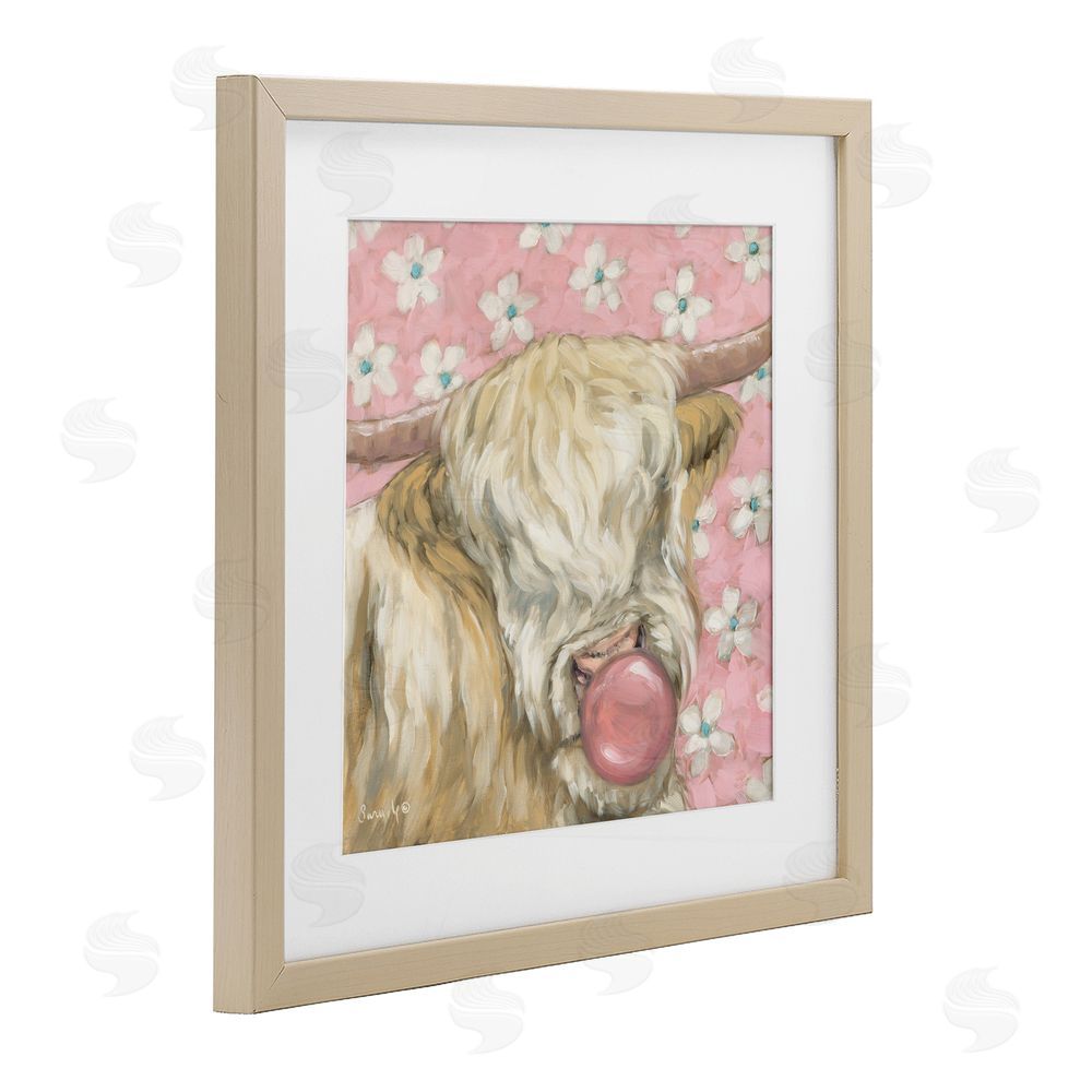 Sara G. Designs Bubblegum Cutie Cattle Birch Framed Print Under Glass Wall Art