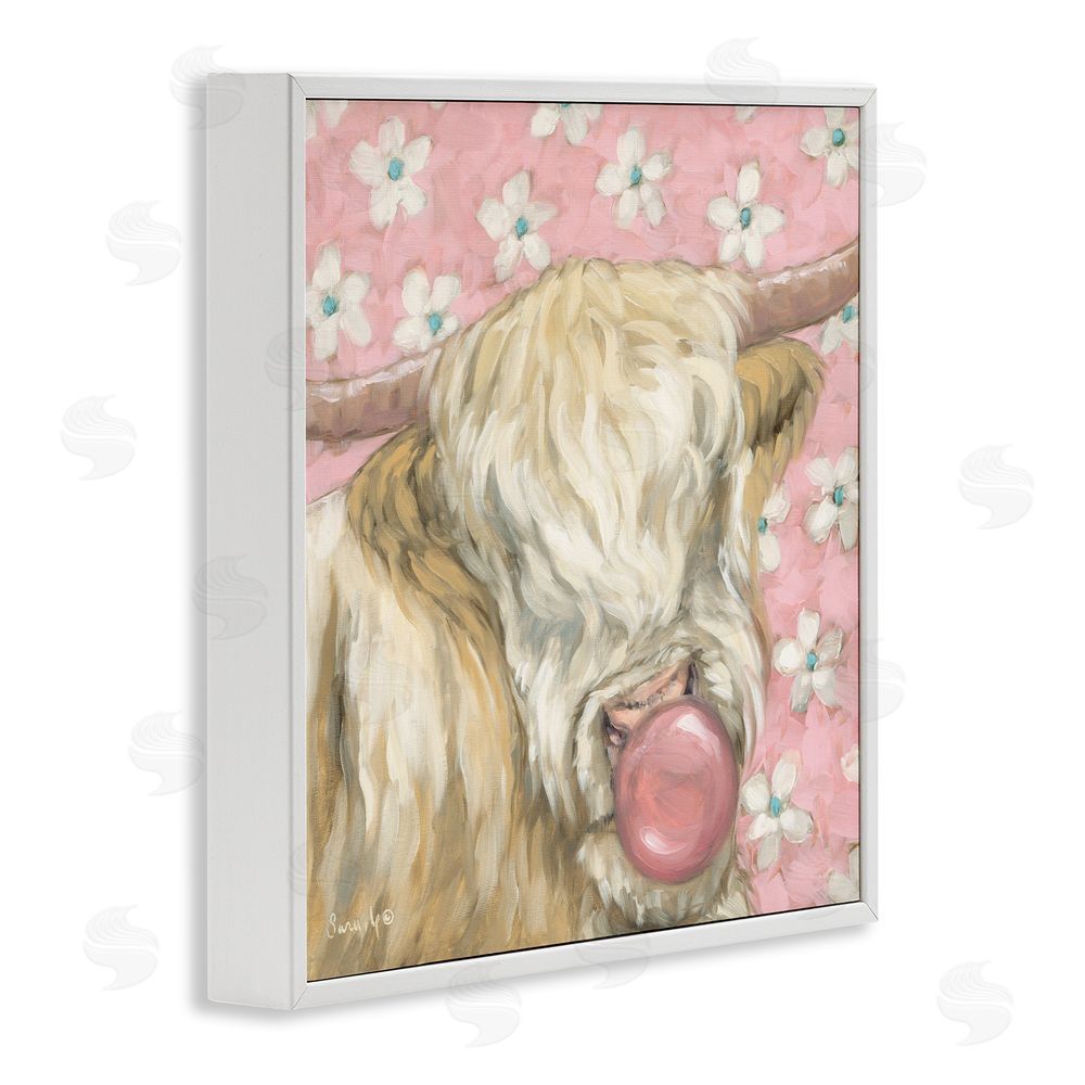 Sara G. Designs Bubblegum Cutie Cattle White Framed Giclee Wall Art Print