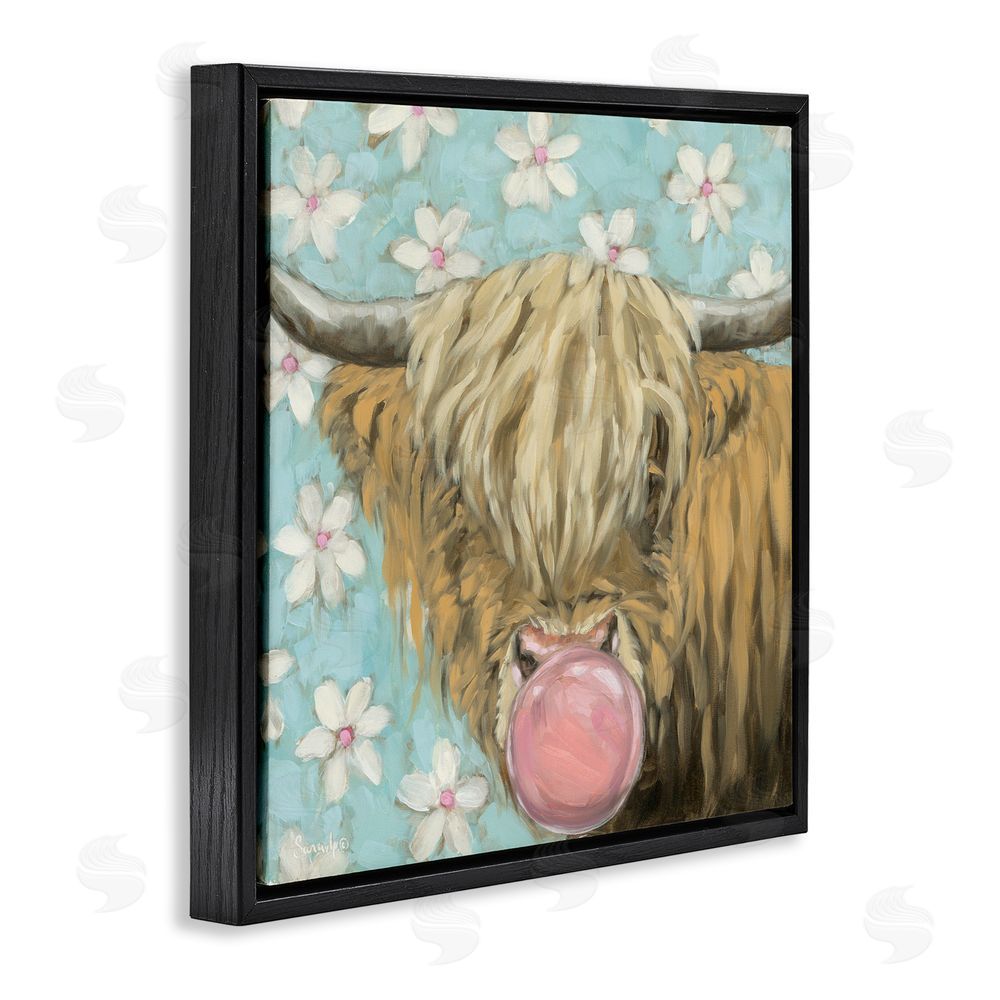 Sara G. Designs Bubblegum Sweetie Cattle Black Floating Frame Canvas Wall Art Print