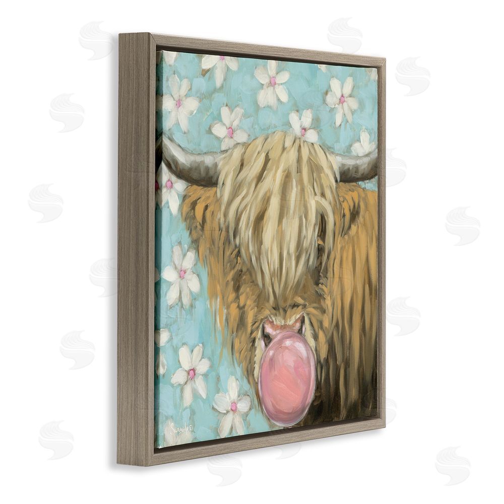 Sara G. Designs Bubblegum Sweetie Cattle Brown Floating Frame Canvas Wall Art Print