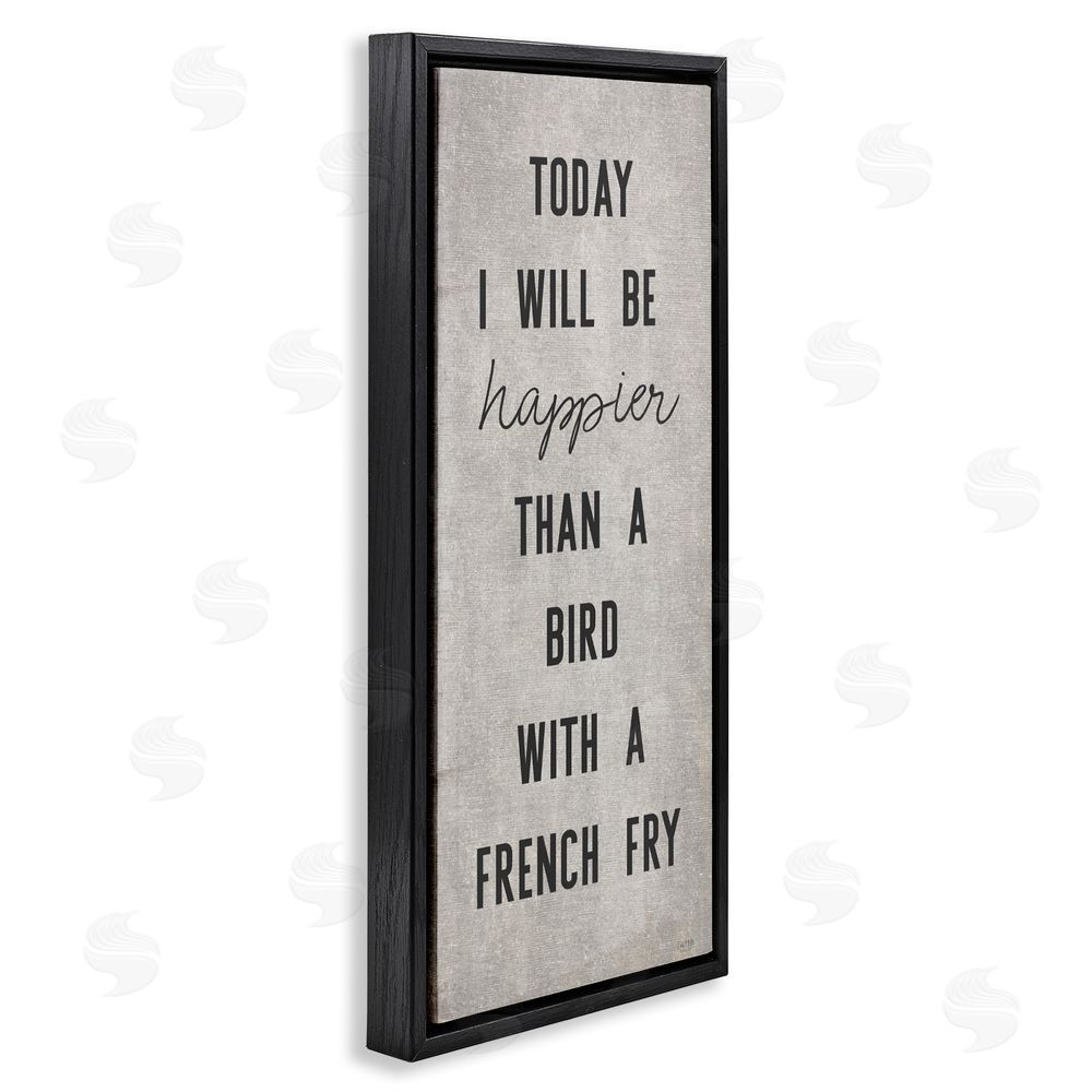 Lux + Me Designs Bird With A French Fry Black Floating Frame Canvas Wall Art Print