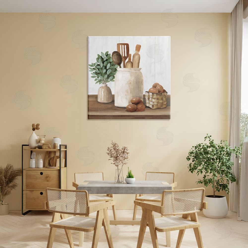 White Ladder Country Kitchen & Eggs Stretched Canvas Wall Art in Room