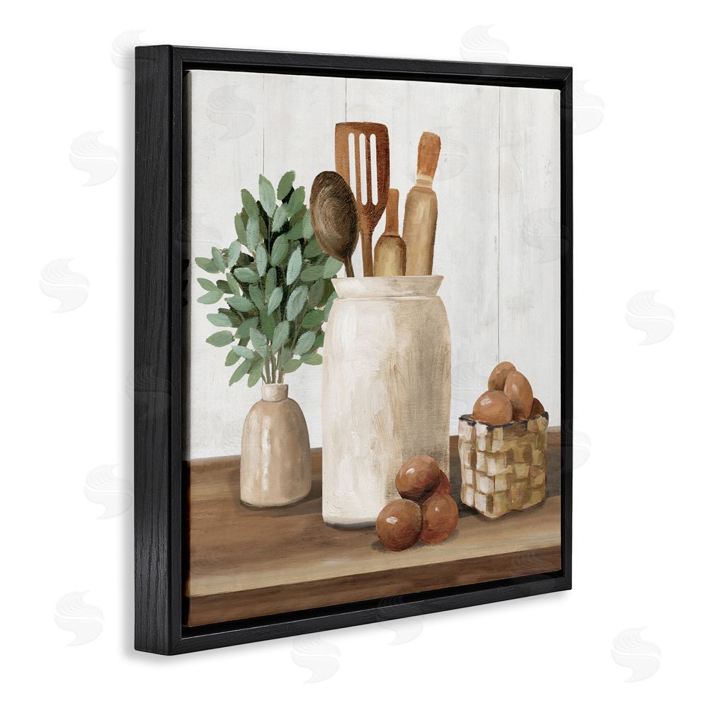 White Ladder Country Kitchen & Eggs Black Floating Frame Canvas Wall Art Print