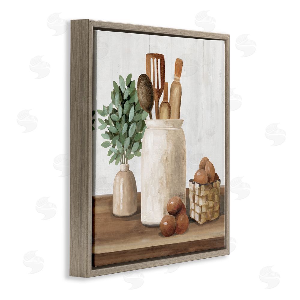 White Ladder Country Kitchen & Eggs Brown Floating Frame Canvas Wall Art Print