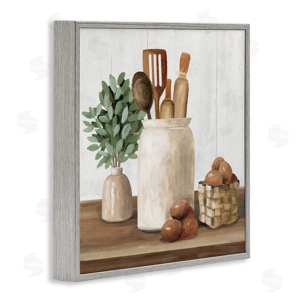 White Ladder Country Kitchen & Eggs Gray Framed Giclee Wall Art Print