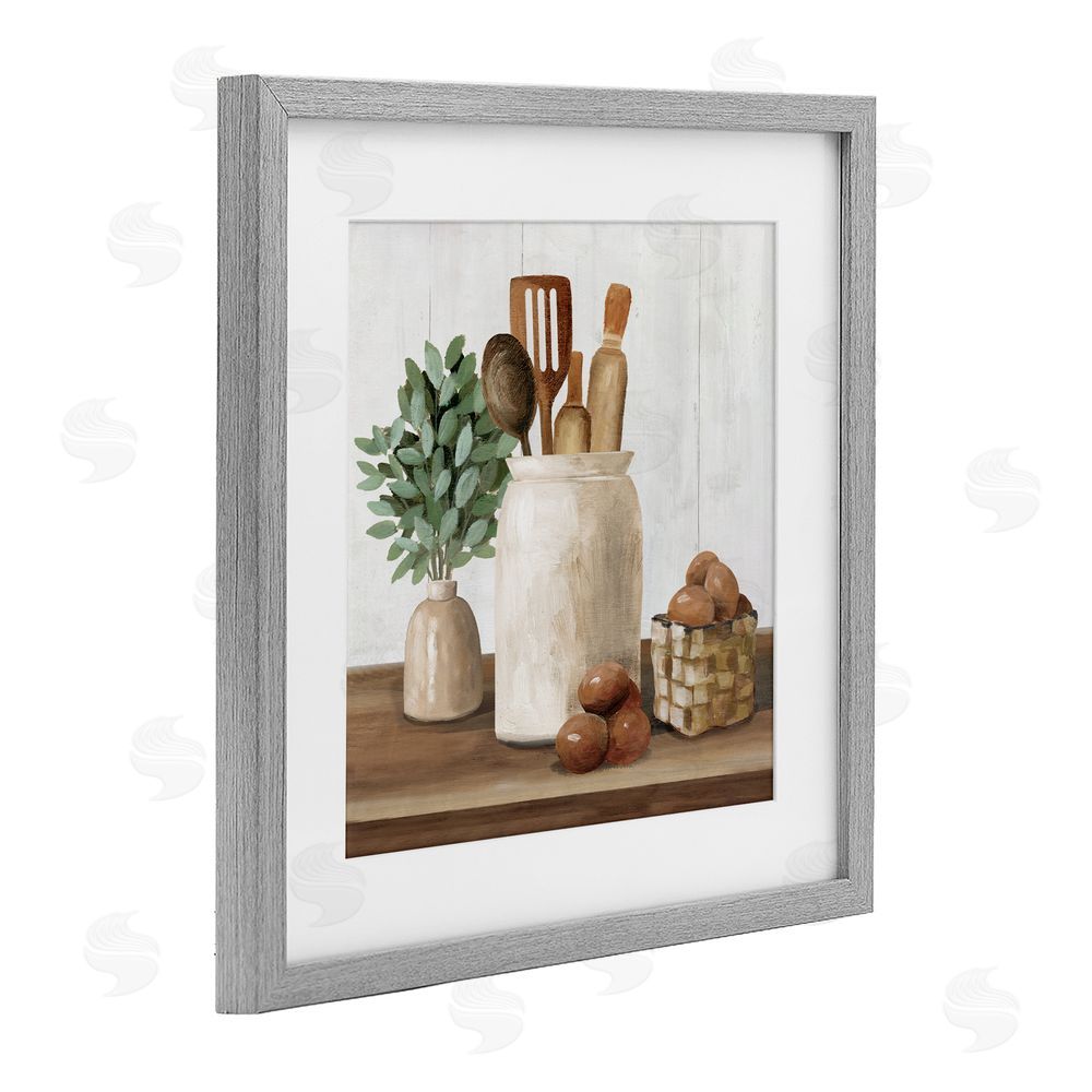 White Ladder Country Kitchen & Eggs Gray Framed Print Under Glass Wall Art