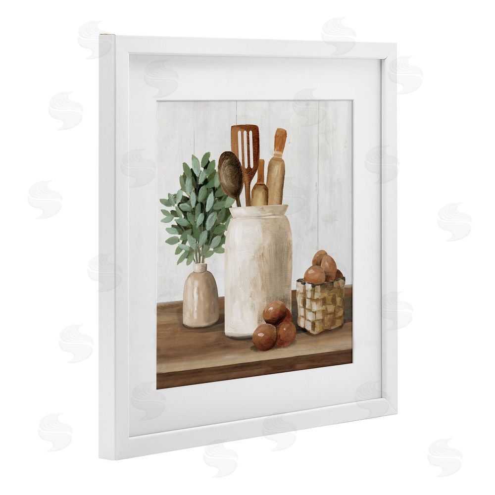 White Ladder Country Kitchen & Eggs White Framed Print Under Glass Wall Art
