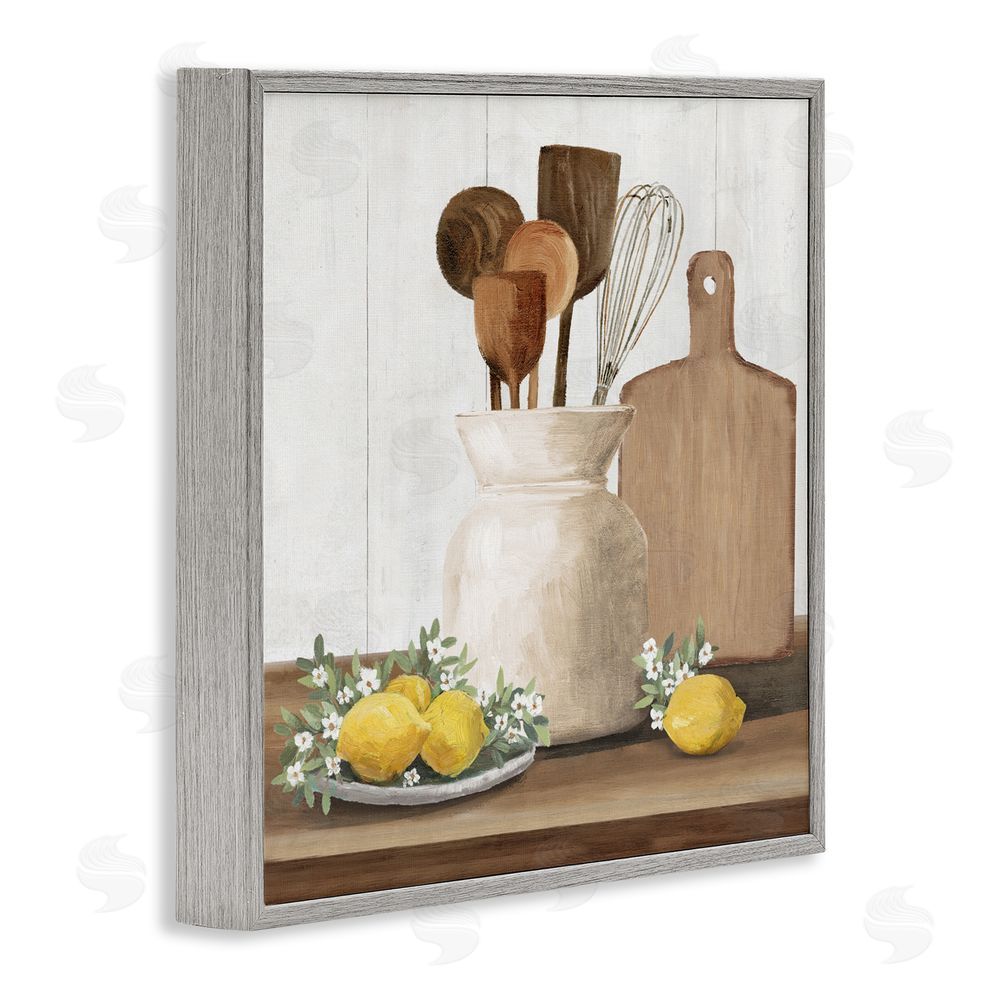 White Ladder Country Kitchen & Lemons Gray Framed Giclee Wall Art Print