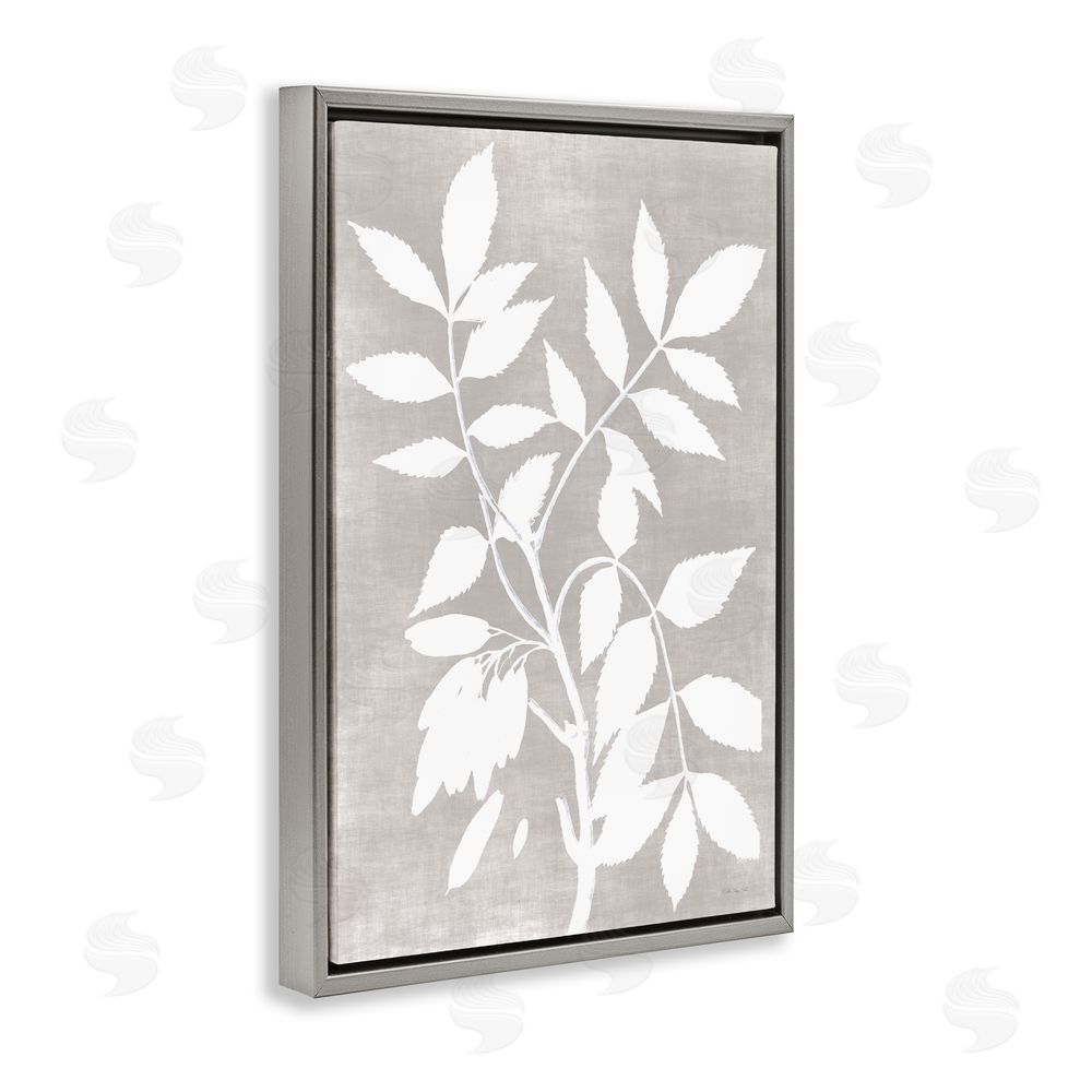 Stellar Design Studio Minimal Foliage Impression Gray Floating Frame Canvas Wall Art Print