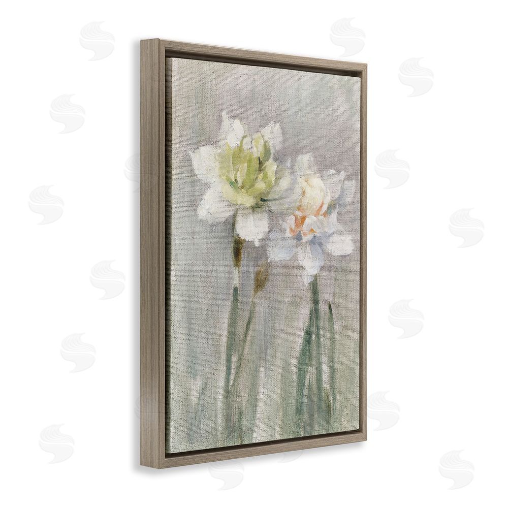 Stellar Design Studio Twin White Daffodils Brown Floating Frame Canvas Wall Art Print