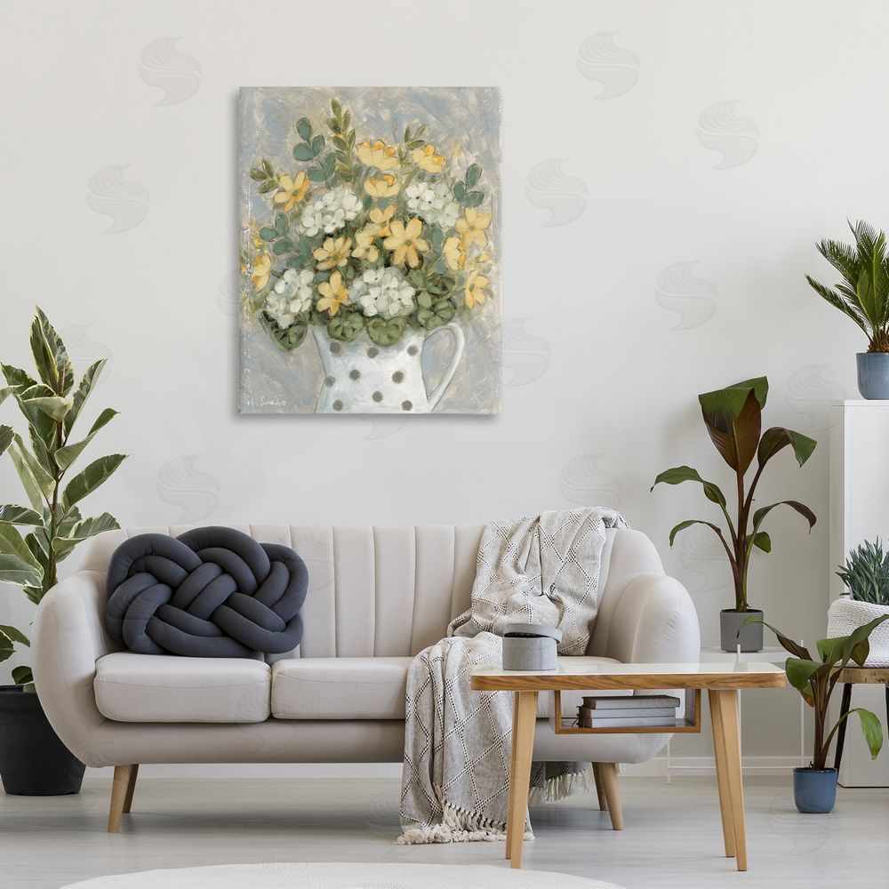 Sara G. Designs Farm Fresh Bouquet Dotted Vase Canvas Wall Art Print in Room