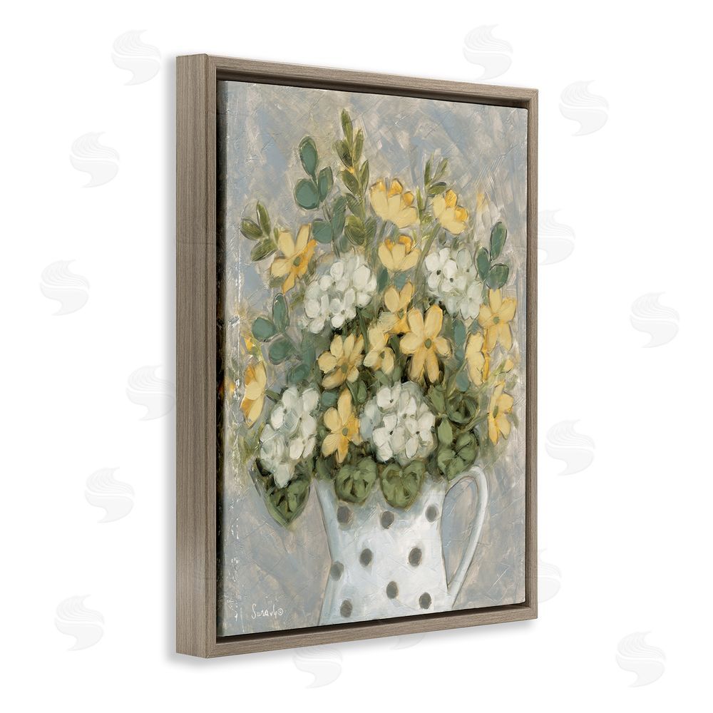 Sara G. Designs Farm Fresh Bouquet Dotted Vase Brown Floating Frame Canvas Wall Art Print