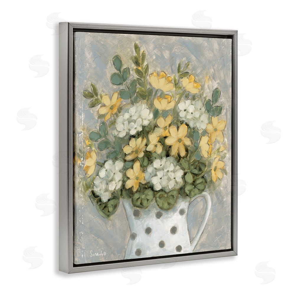Sara G. Designs Farm Fresh Bouquet Dotted Vase Gray Floating Frame Canvas Wall Art Print