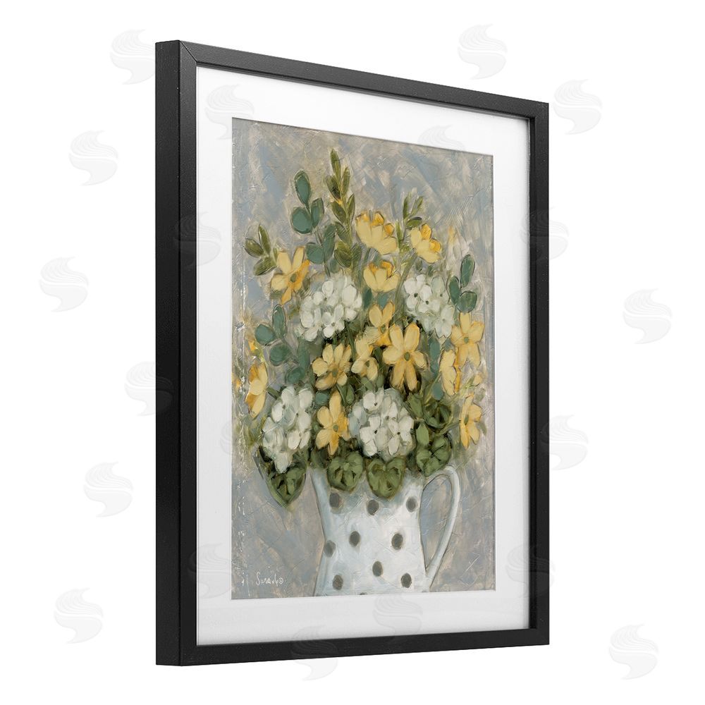 Sara G. Designs Farm Fresh Bouquet Dotted Vase Black Framed Print Under Glass Wall Art
