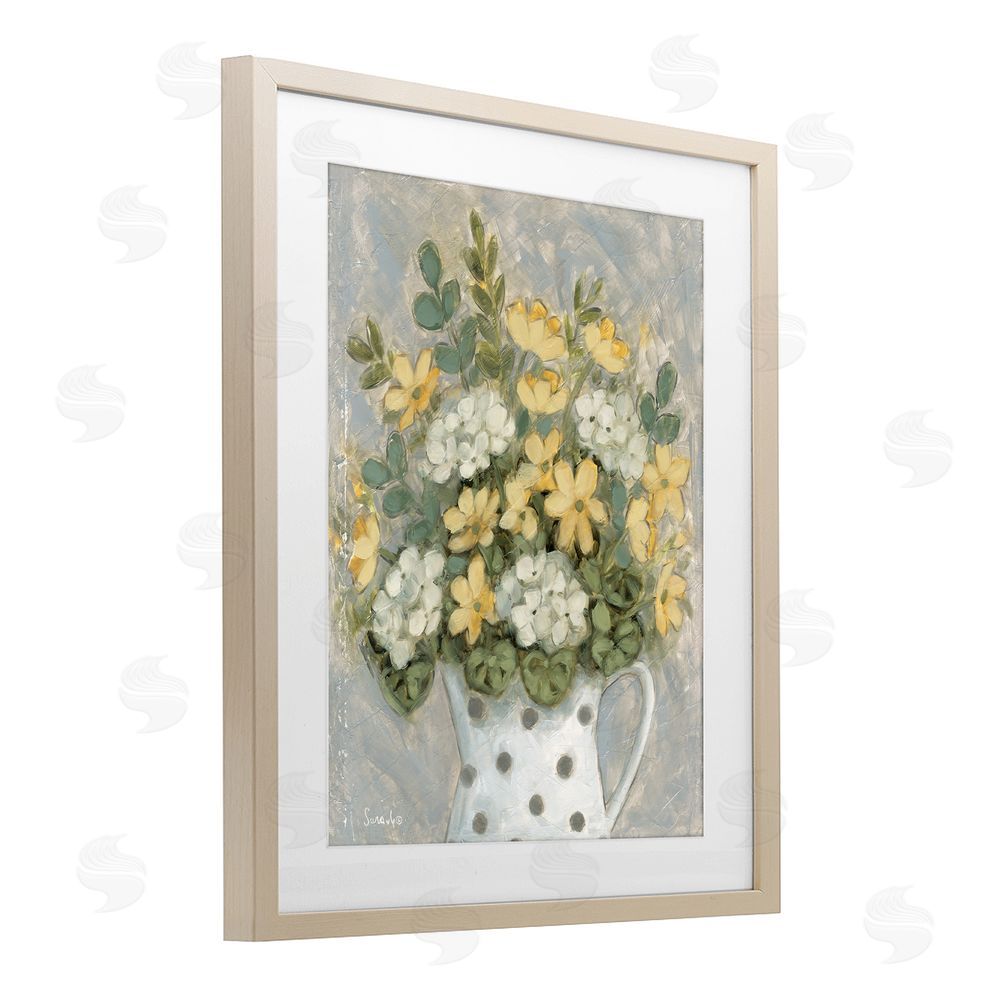 Sara G. Designs Farm Fresh Bouquet Dotted Vase Birch Framed Print Under Glass Wall Art