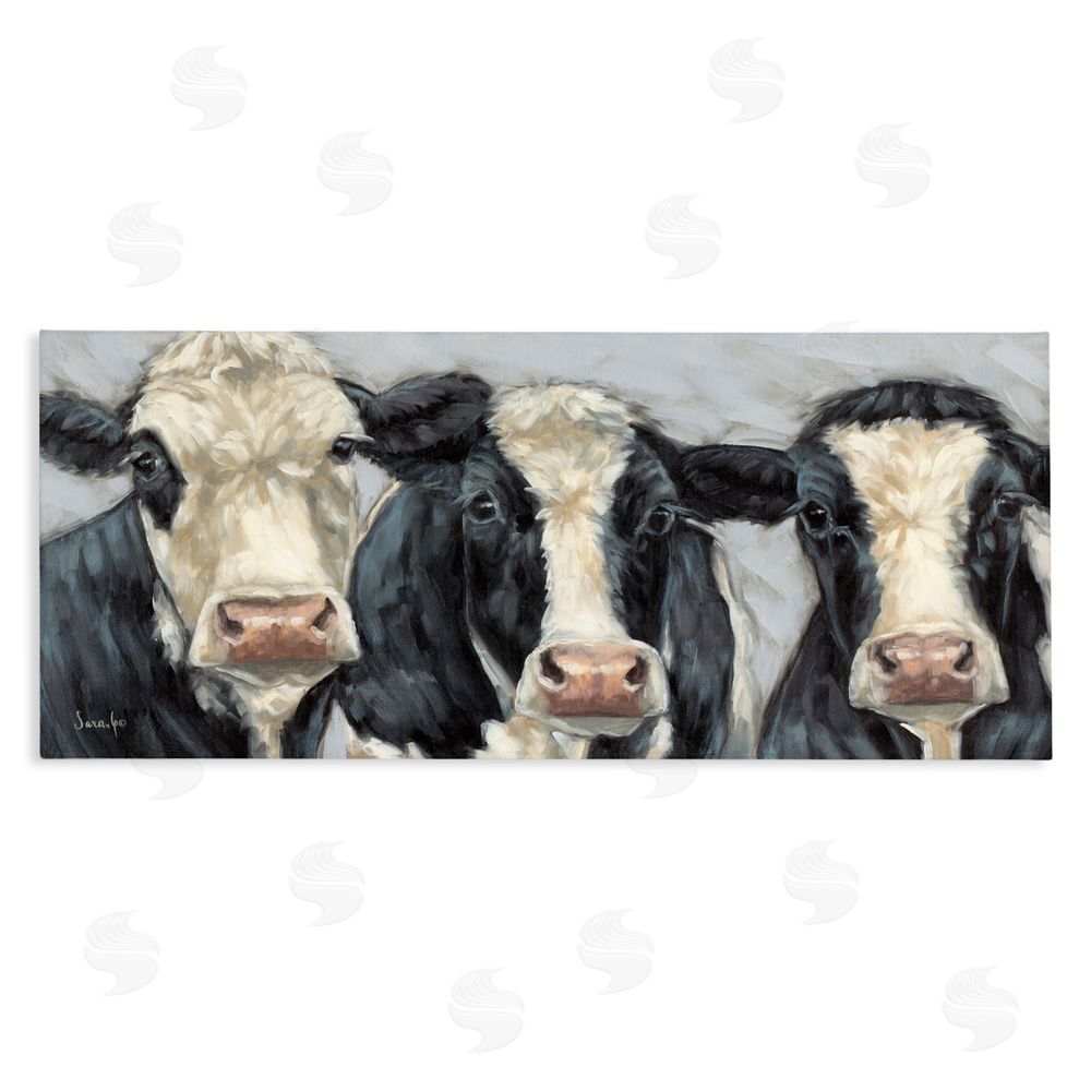 Sara G. Designs Ink & Ivory Cow Trio Stretched Canvas Wall Art Print