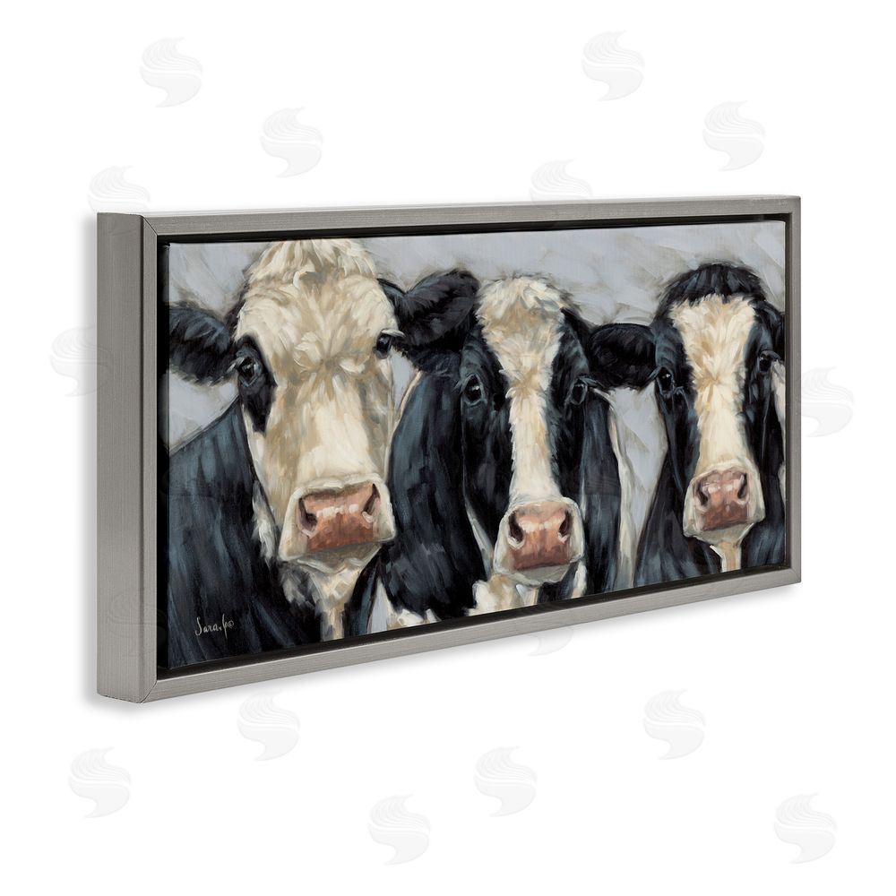 Sara G. Designs Ink & Ivory Cow Trio Gray Floating Frame Canvas Wall Art Print