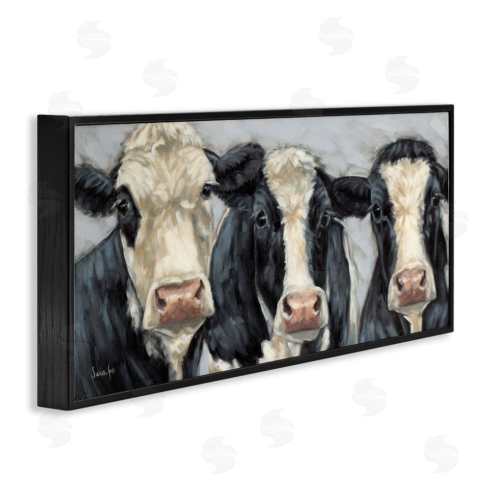 Sara G. Designs Ink & Ivory Cow Trio Black Framed Giclee Wall Art Print