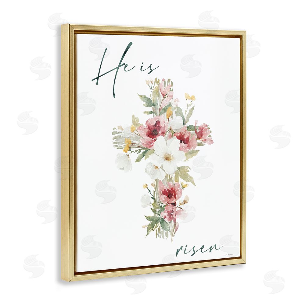 Svetlana Aleynikova He Is Risen Flower Cross Gold Floating Frame Canvas Wall Art Print
