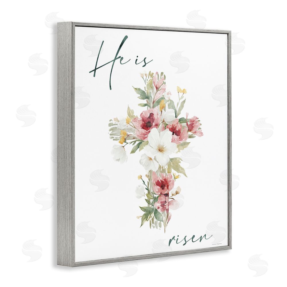 Svetlana Aleynikova He Is Risen Flower Cross Gray Framed Giclee Wall Art Print