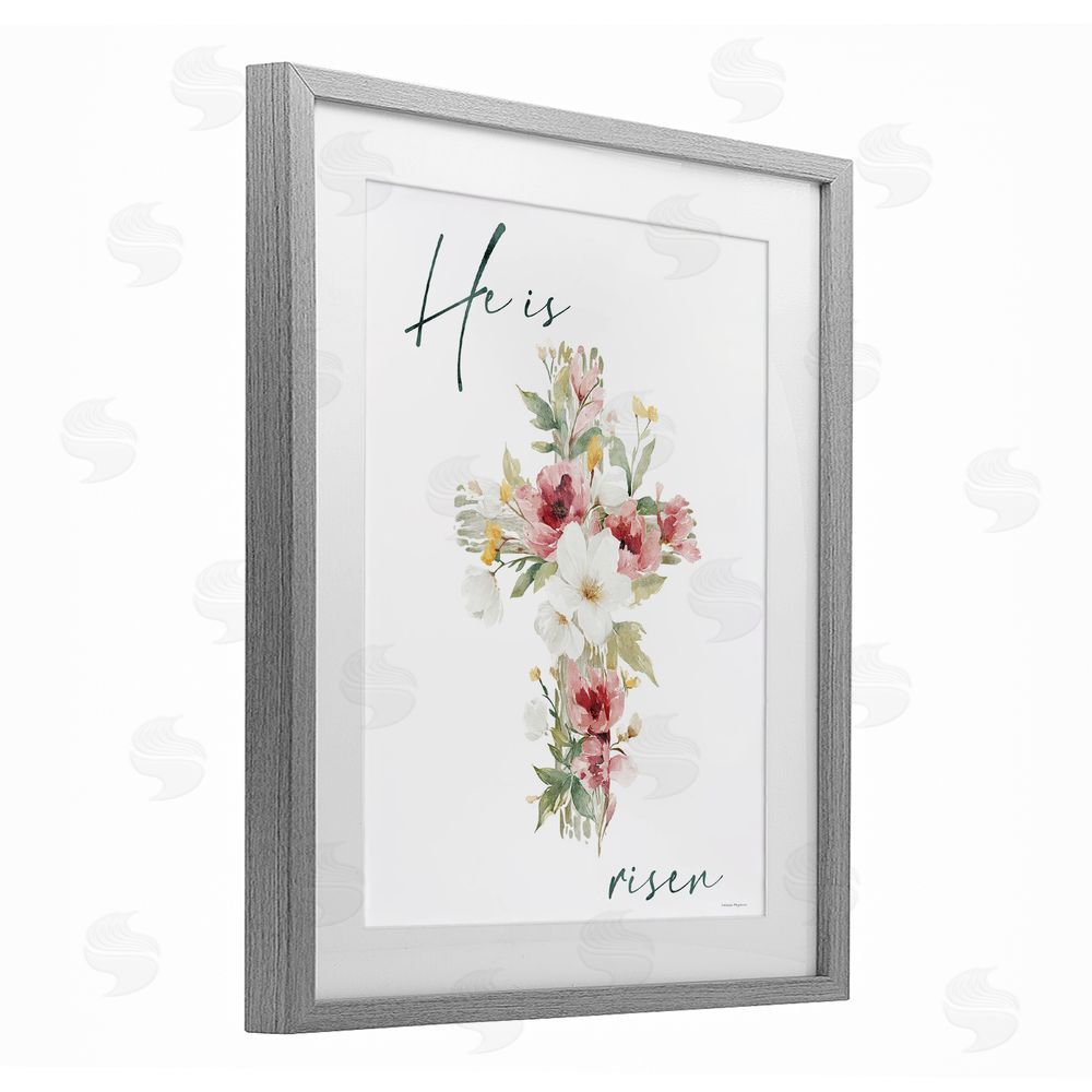 Svetlana Aleynikova He Is Risen Flower Cross Gray Framed Print Under Glass Wall Art