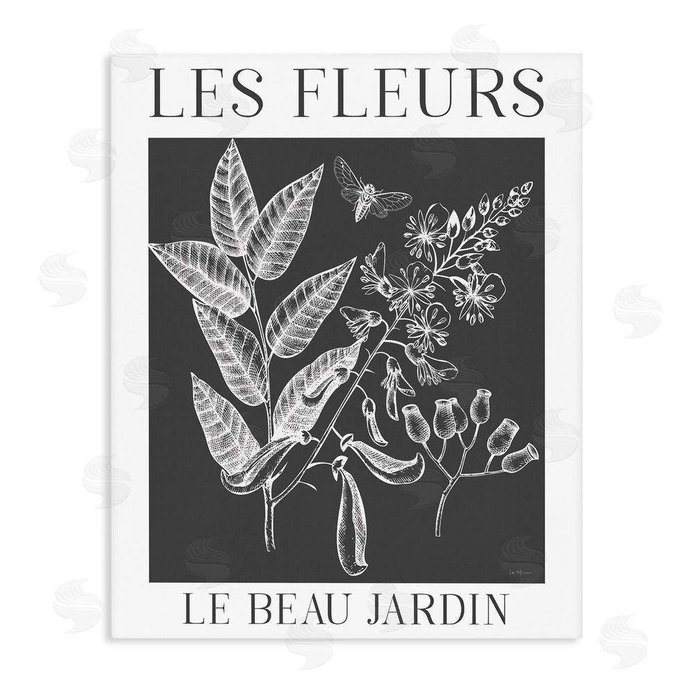 Lux + Me Designs Les Fleurs Black & White Contour Stretched Canvas Wall Art Print