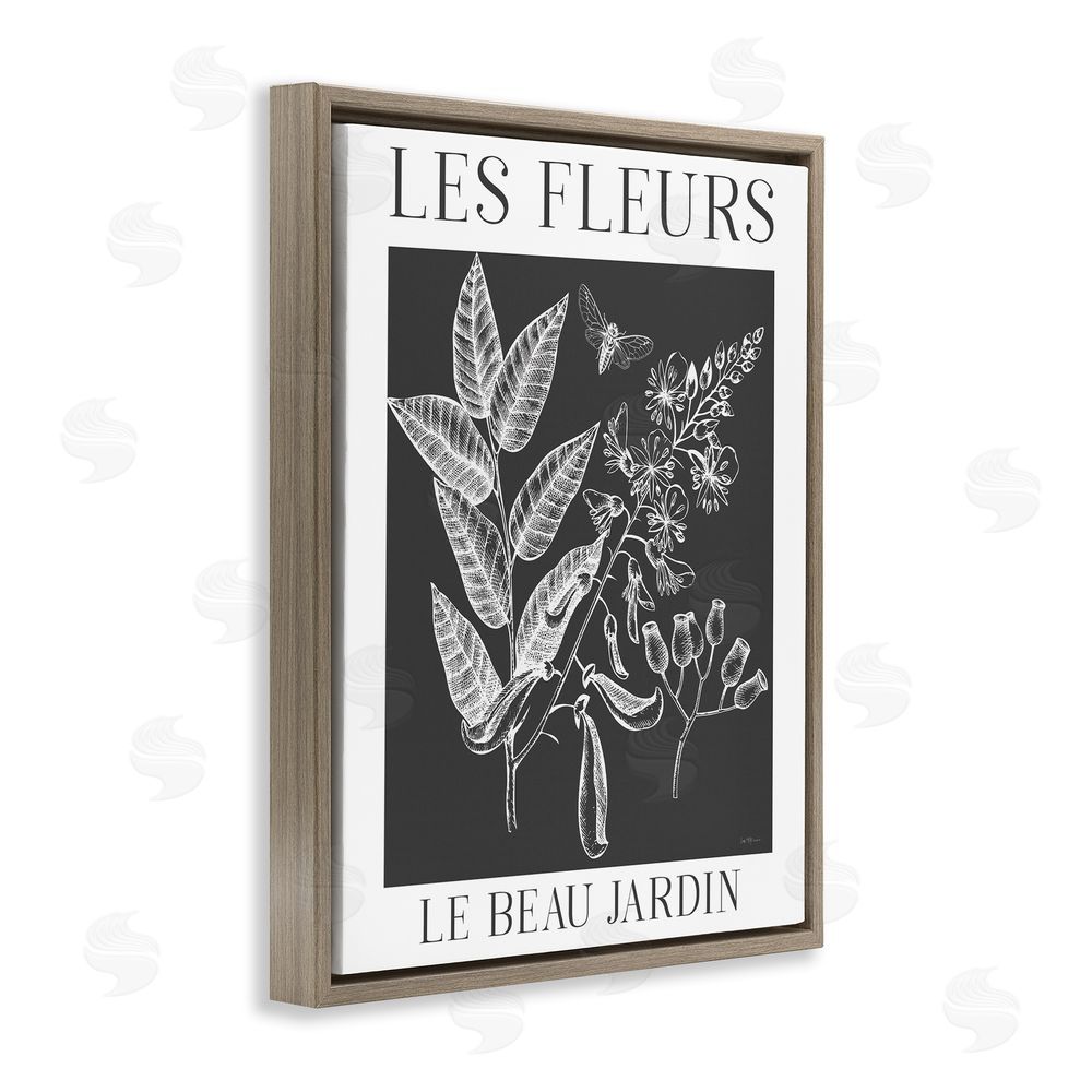 Lux + Me Designs Les Fleurs Black & White Contour Brown Floating Frame Canvas Wall Art Print