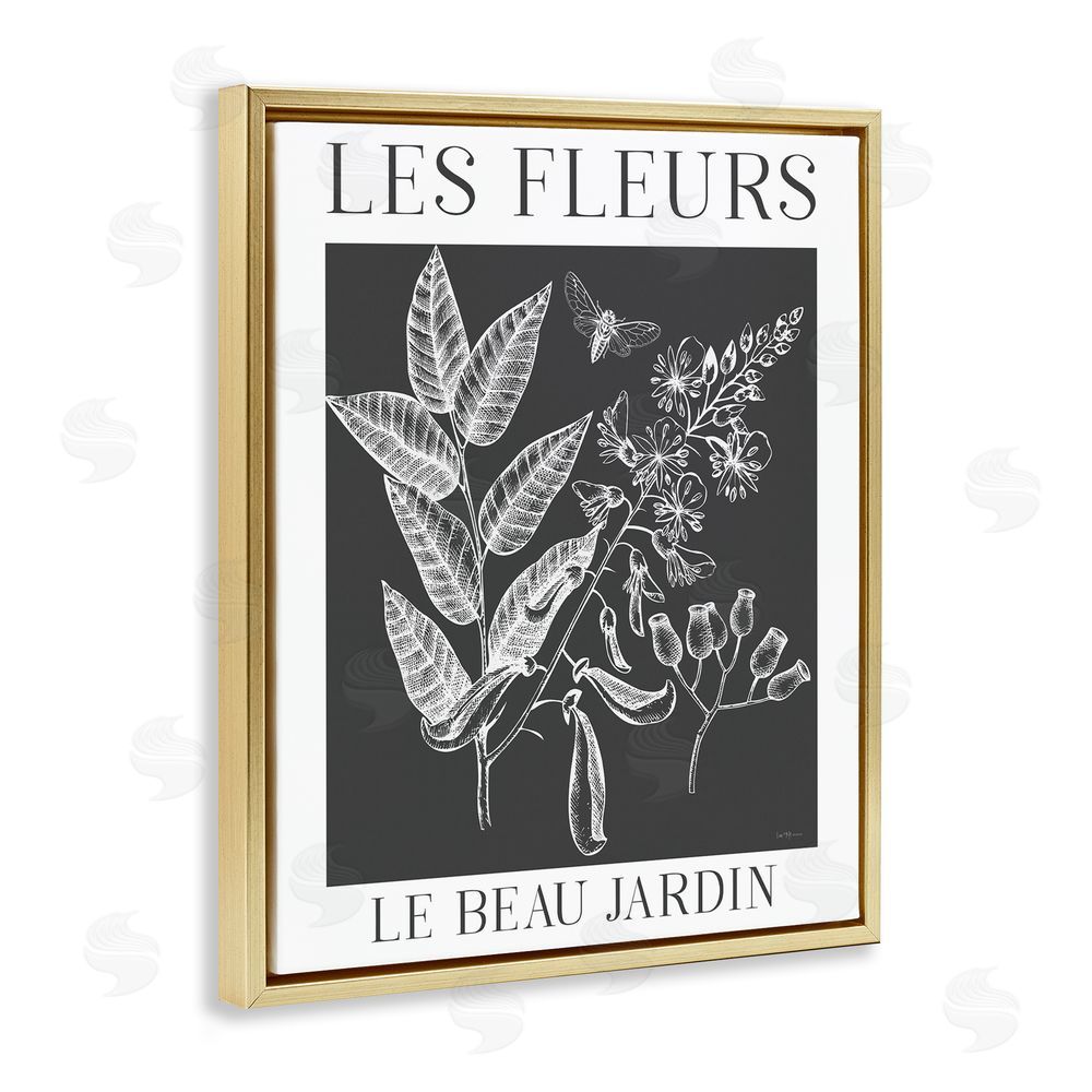 Lux + Me Designs Les Fleurs Black & White Contour Gold Floating Frame Canvas Wall Art Print
