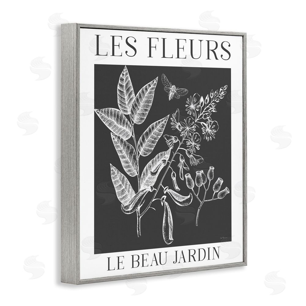 Lux + Me Designs Les Fleurs Black & White Contour Gray Framed Giclee Wall Art Print