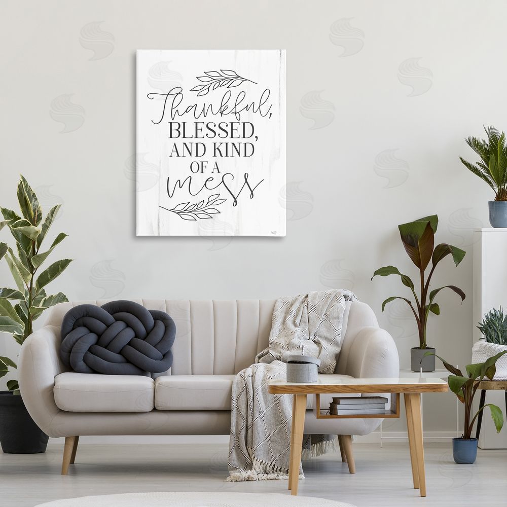 Lux + Me Designs Thankful Bless & A Mess Stretched Canvas Wall Art in Room