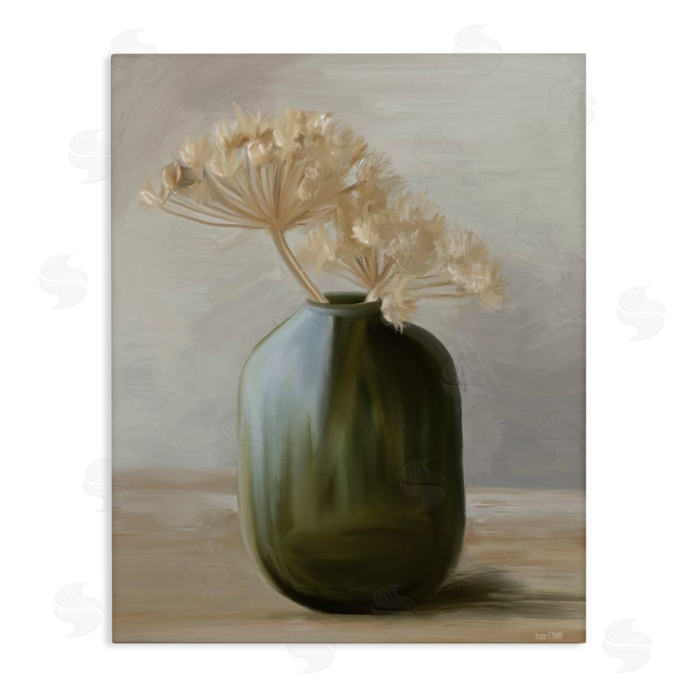House Fenway Dried Blooms in Green Vase Stretched Canvas Wall Art Print