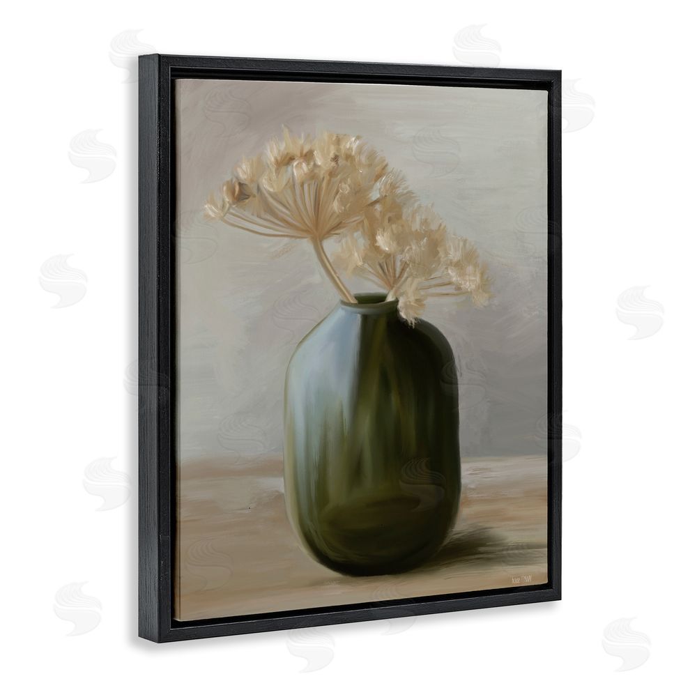 House Fenway Dried Blooms in Green Vase Black Floating Frame Canvas Wall Art Print