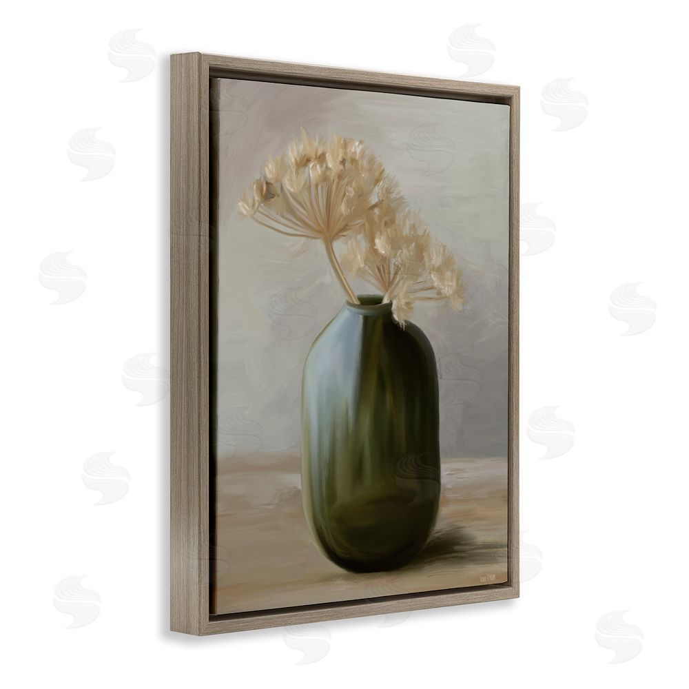 House Fenway Dried Blooms in Green Vase Brown Floating Frame Canvas Wall Art Print