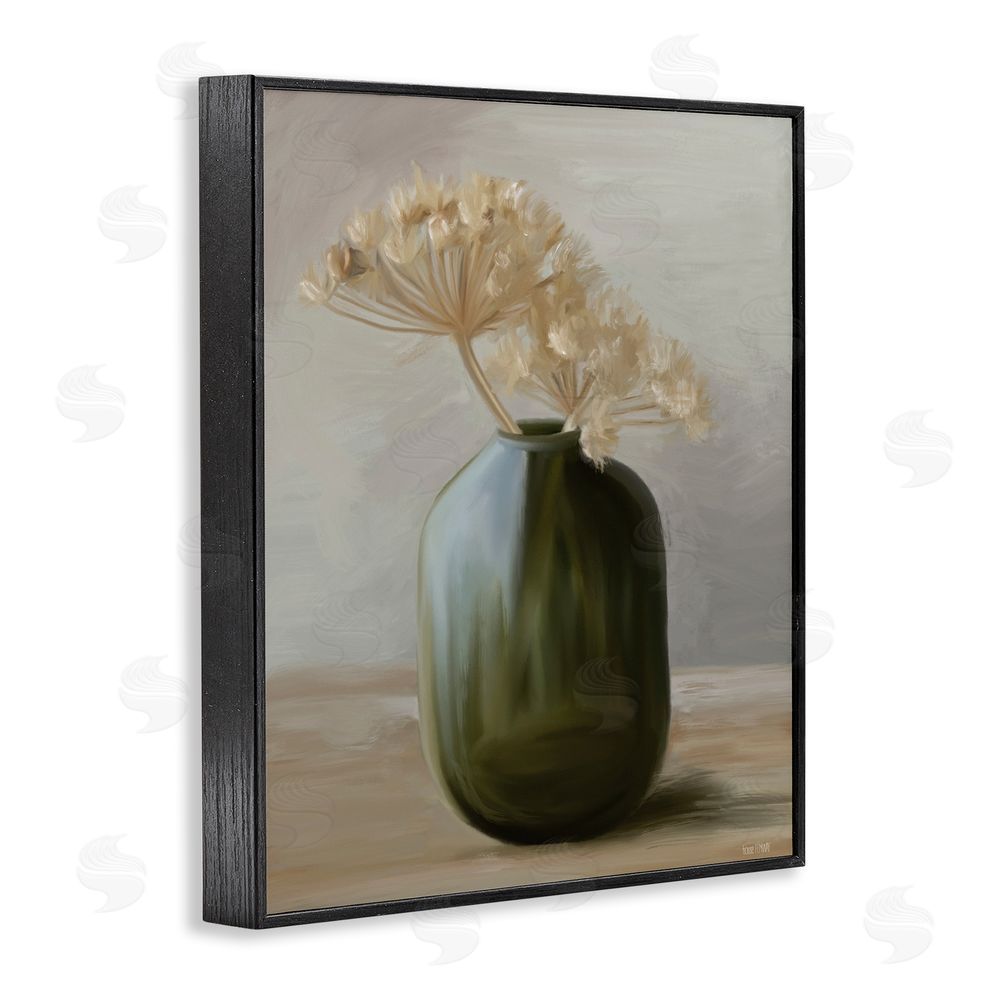 House Fenway Dried Blooms in Green Vase Black Framed Giclee Wall Art Print