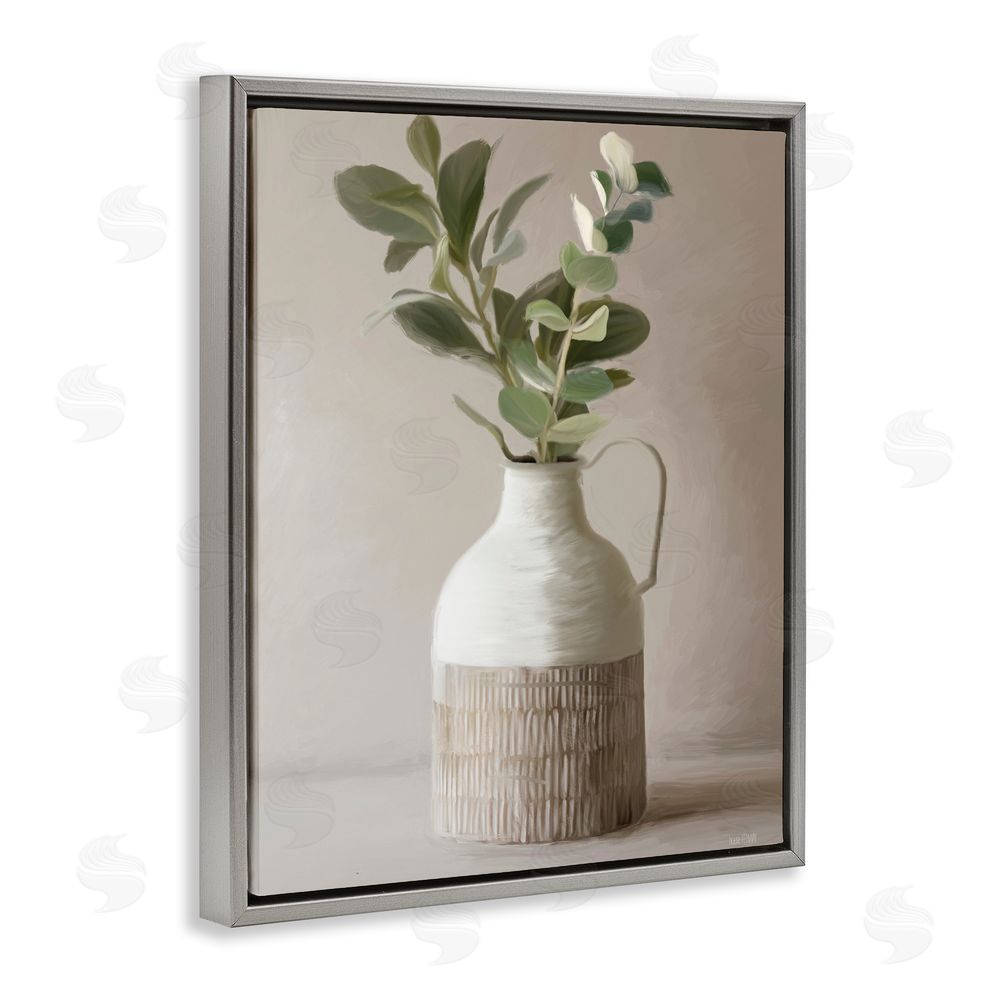 House Fenway Eucalyptus In Vase Gray Floating Frame Canvas Wall Art Print