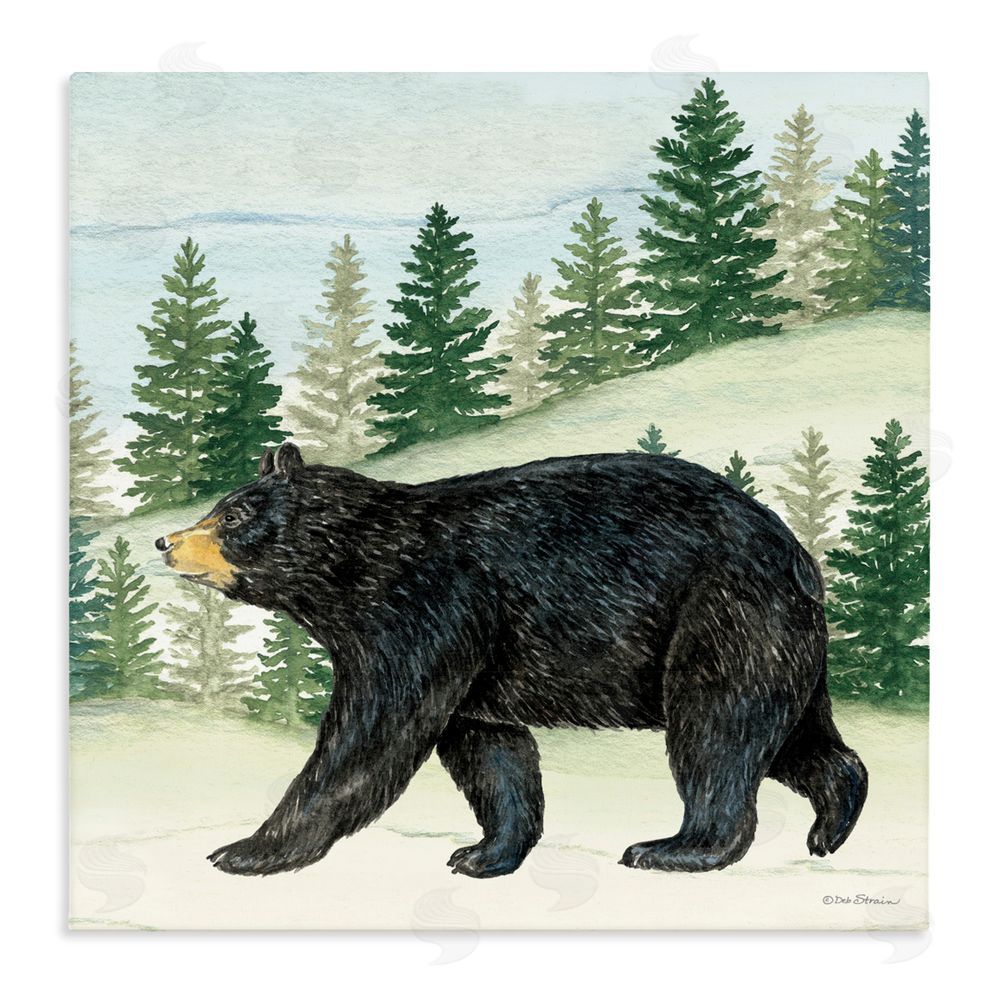 Deb Strain Black Bear In Woods Stretched Canvas Wall Art