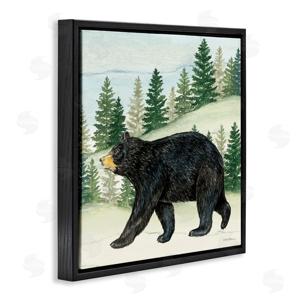 Deb Strain Black Bear In Woods Black Floating Frame Canvas Wall Art Print