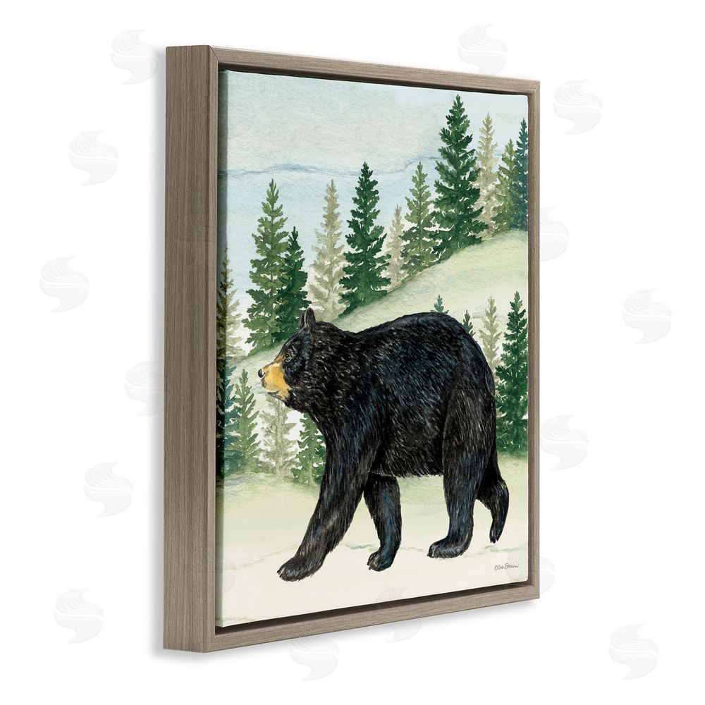 Deb Strain Black Bear In Woods Brown Floating Frame Canvas Wall Art Print