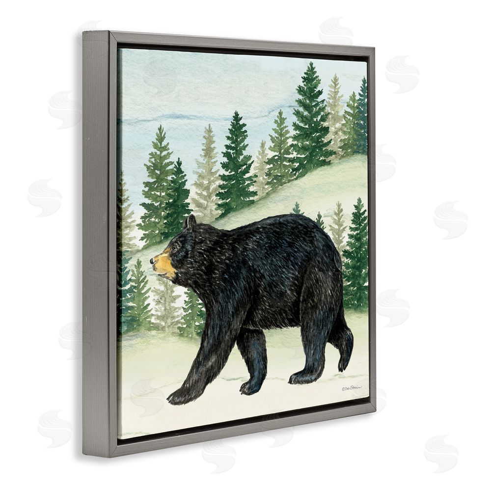 Deb Strain Black Bear In Woods Gray Floating Frame Canvas Wall Art Print