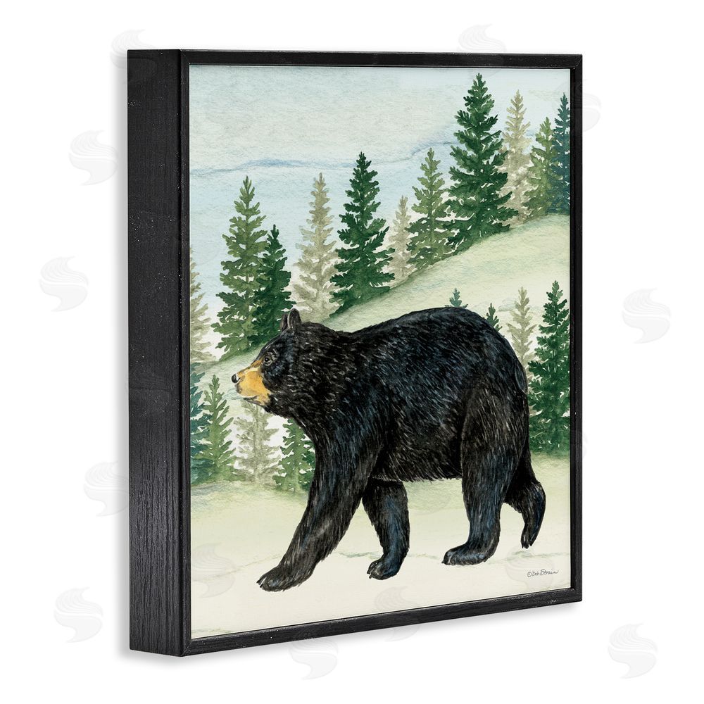 Deb Strain Black Bear In Woods Black Framed Giclee Wall Art Print