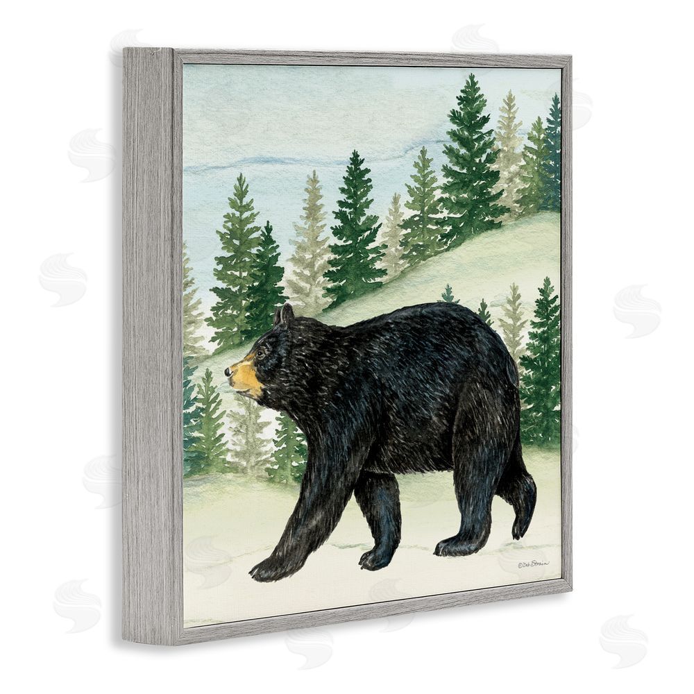 Deb Strain Black Bear In Woods Gray Framed Giclee Wall Art Print