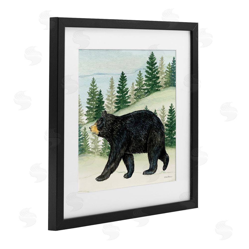 Deb Strain Black Bear In Woods Black Framed Print Under Glass Wall Art