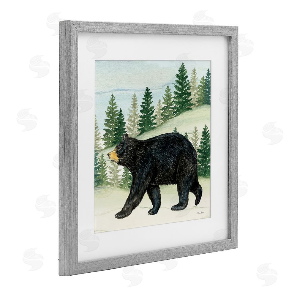 Deb Strain Black Bear In Woods Gray Framed Print Under Glass Wall Art