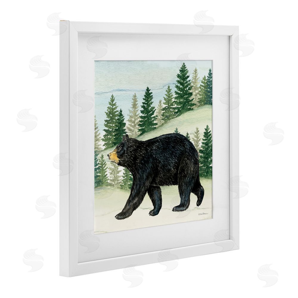 Deb Strain Black Bear In Woods White Framed Print Under Glass Wall Art