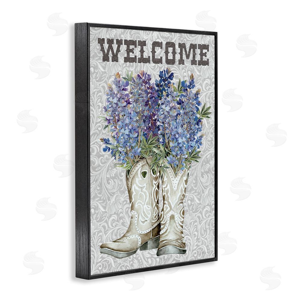 Cindy Jacobs Welcome Bluebonnet on Paisley Black Framed Giclee Wall Art Print