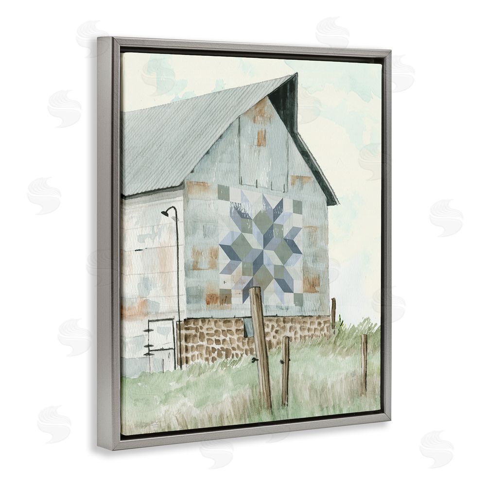 Cindy Jacobs Pickel's Barn Quilt Gray Floating Frame Canvas Wall Art Print