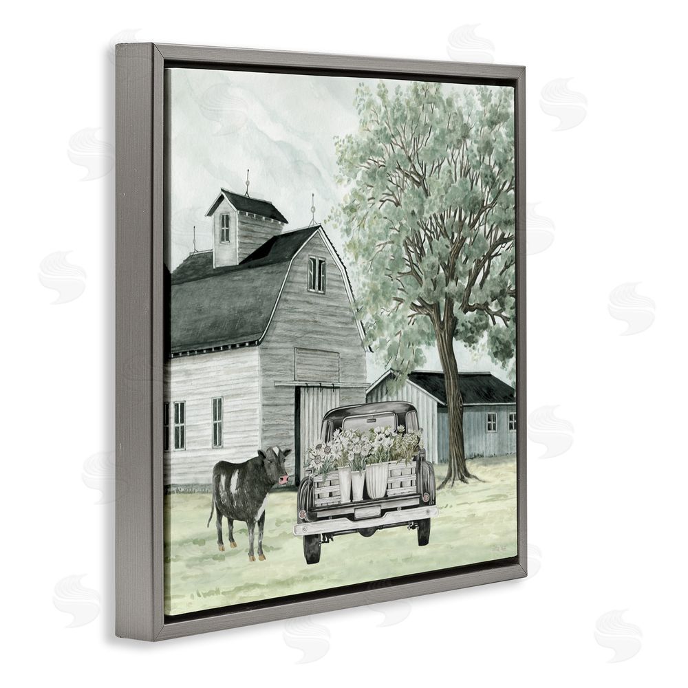 Cindy Jacobs Buttercup's Flowers on Farm Gray Floating Frame Canvas Wall Art Print