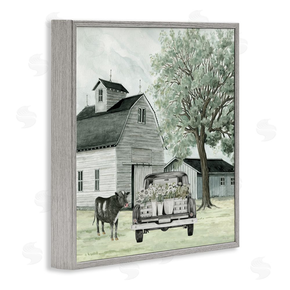 Cindy Jacobs Buttercup's Flowers on Farm Gray Framed Giclee Wall Art Print