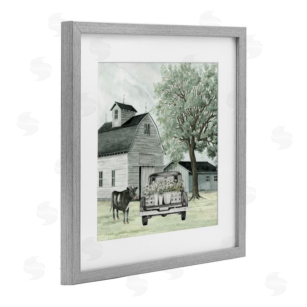 Cindy Jacobs Buttercup's Flowers on Farm Gray Framed Print Under Glass Wall Art